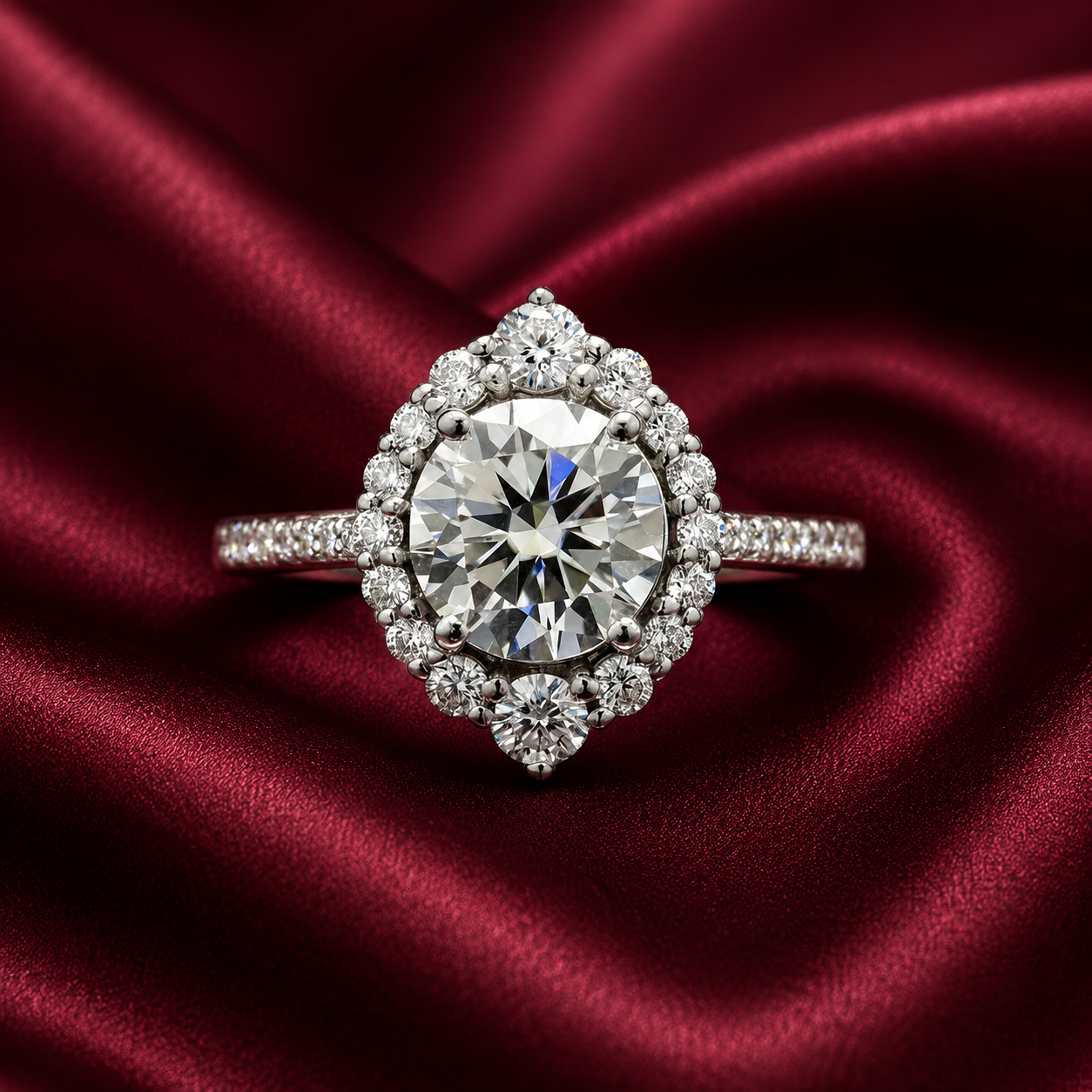 Round Halo Engagement Ring with Moissanite in Sterling Silver