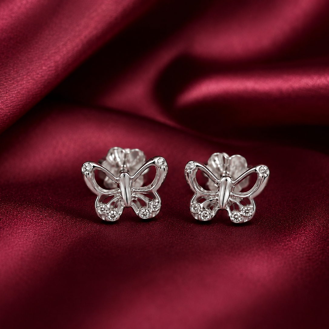 Mini Butter Studs For Kids in Sterling Silver with Moissanite