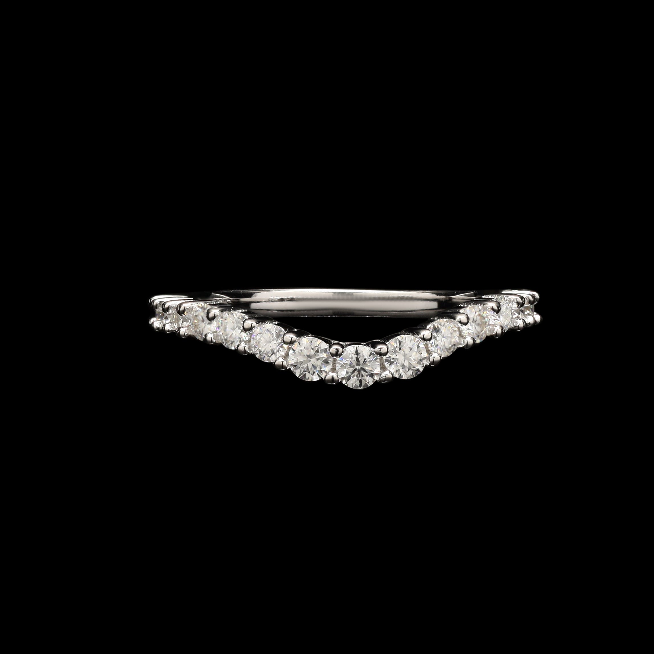 Curved Band Ring in Sterling Silver with Moissanite