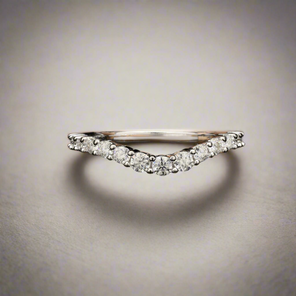 Curved Band Ring in Sterling Silver with Moissanite