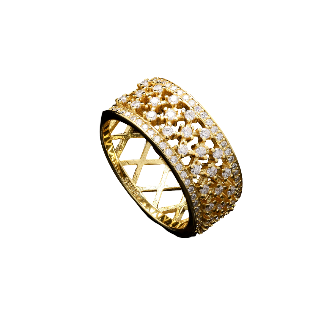 Moissanite Fern Band Ring in yellow Gold Rhodium