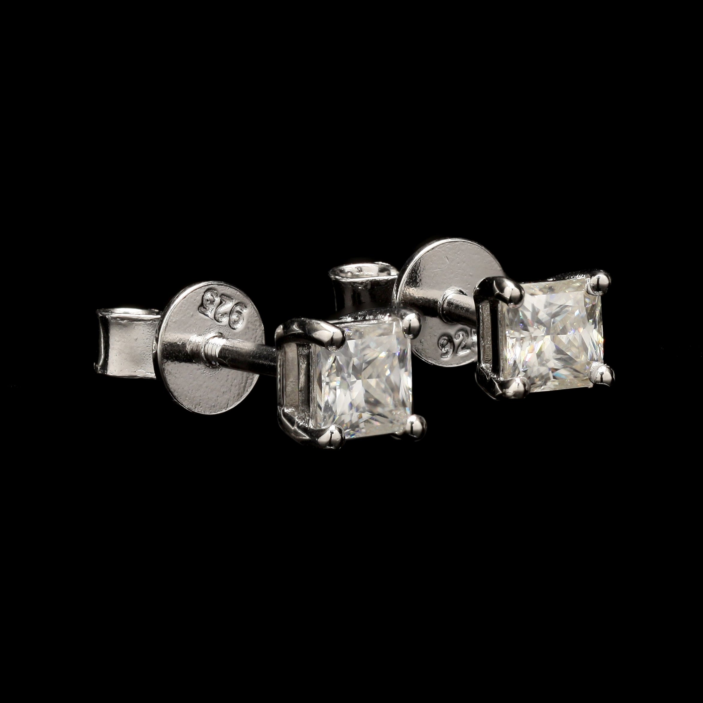 Princess Cut Moissanite Diamond Studs in 925 Sterling Silver