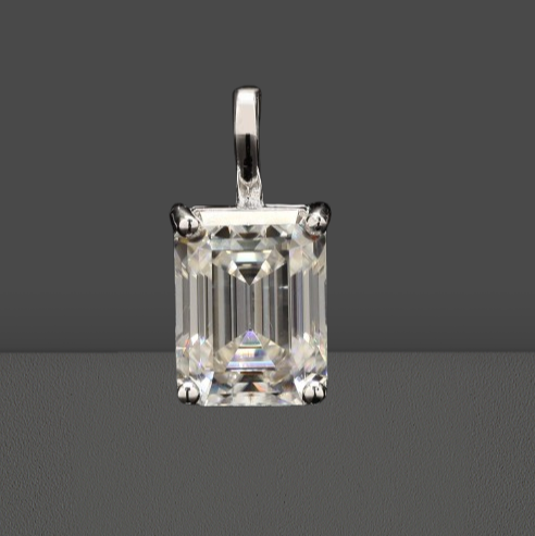 Hot And Bold Emerald cut Moissanite Pendant in Silver