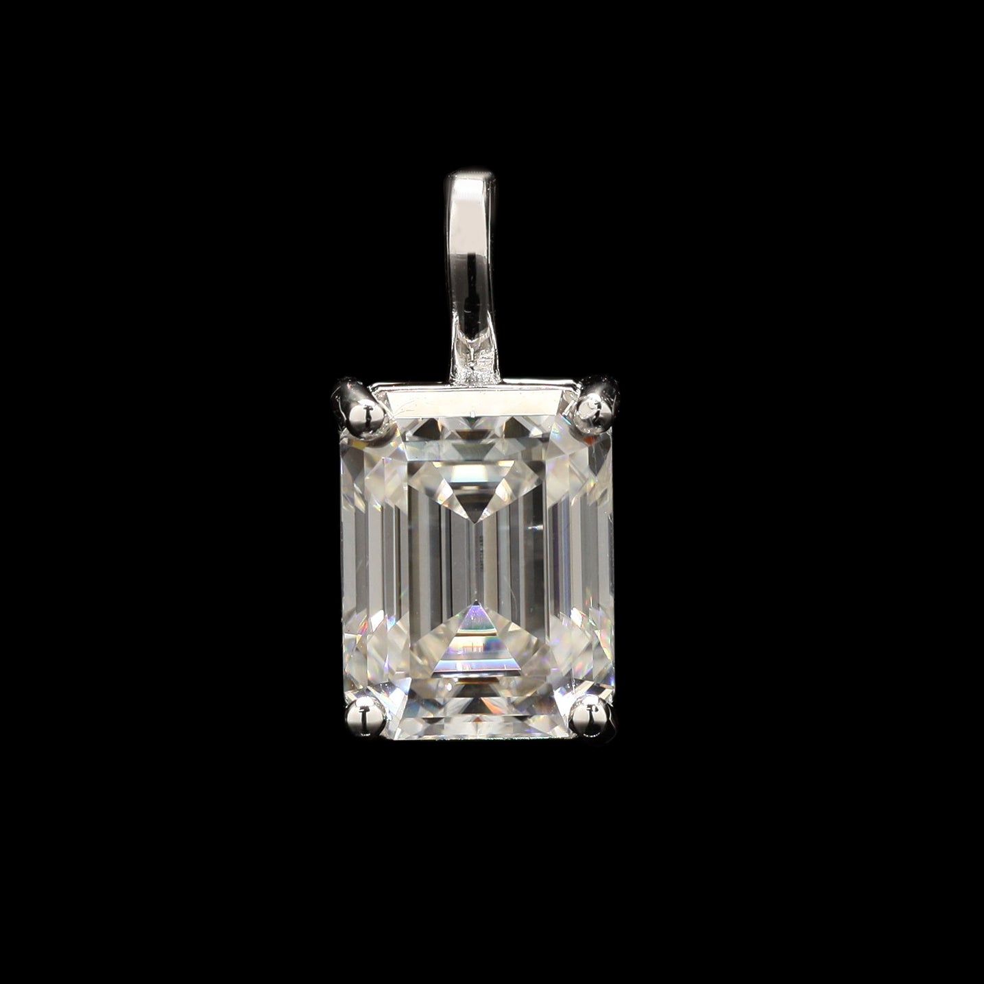 Hot And Bold Emerald cut Moissanite Pendant in Silver