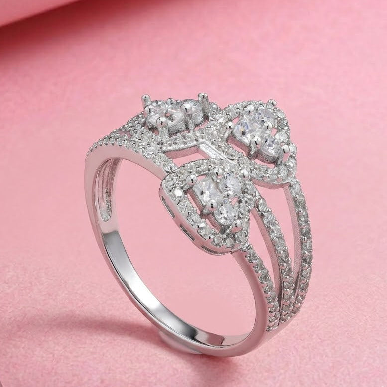 3 Stone Moissanite Heart Ring in Sterling Silver