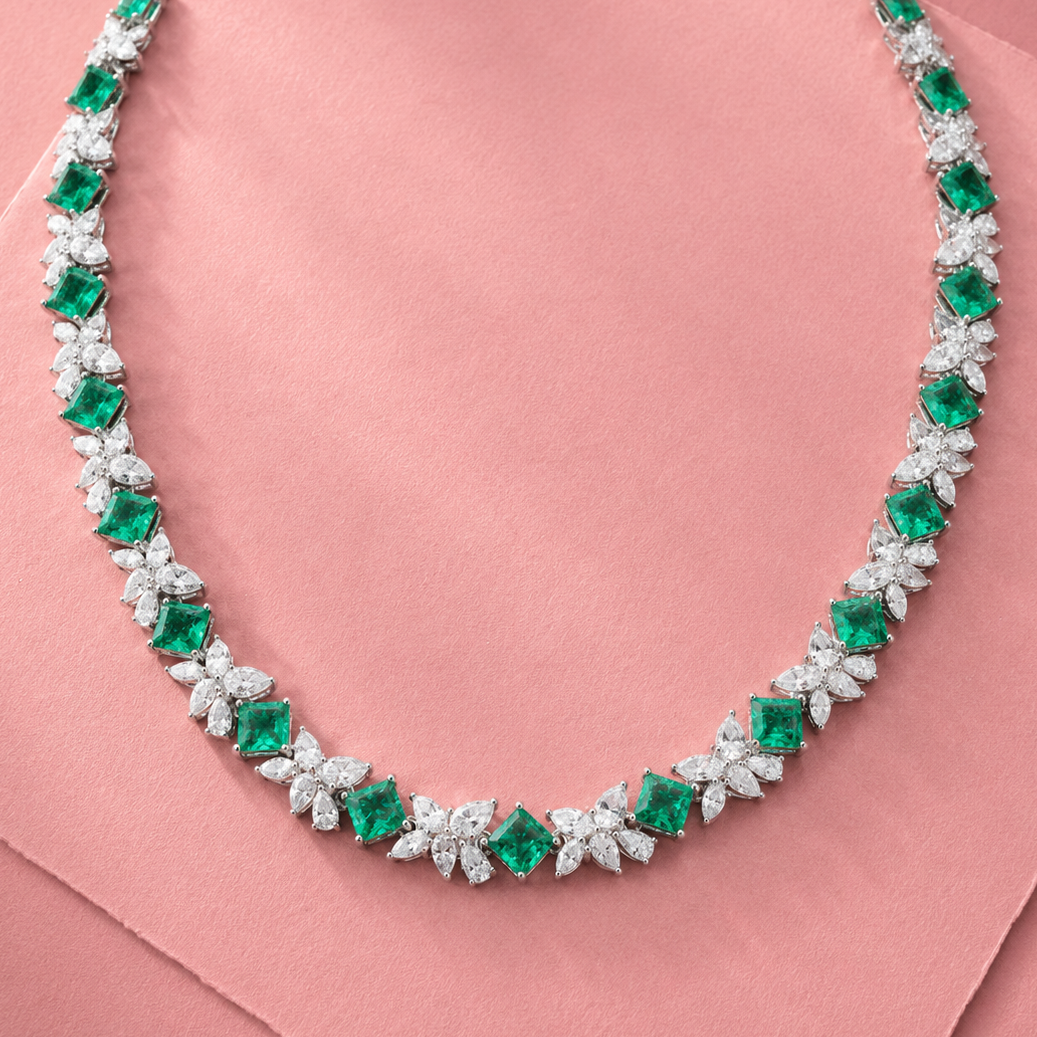 Aurora Glow Lab Emerald Moissanite Necklace in 925 Silver