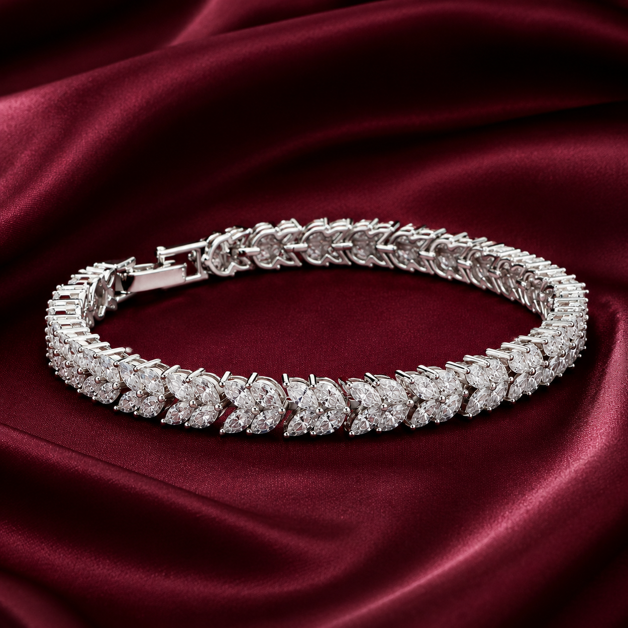 Evora Vine Moissanite Tennis Bracelet in 925 Sterling Silver, Marquise Cut