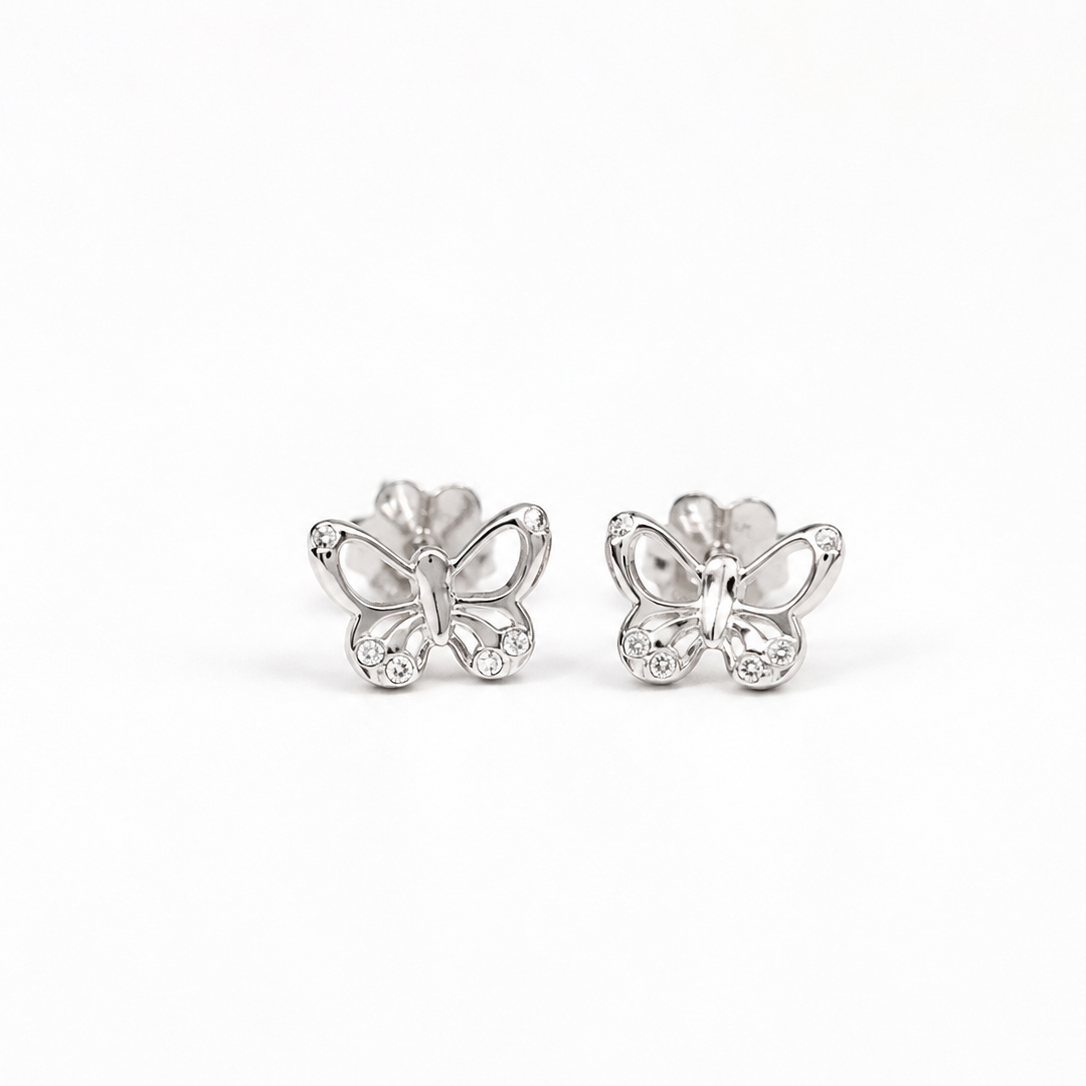 Mini Butter Studs For Kids in Sterling Silver with Moissanite