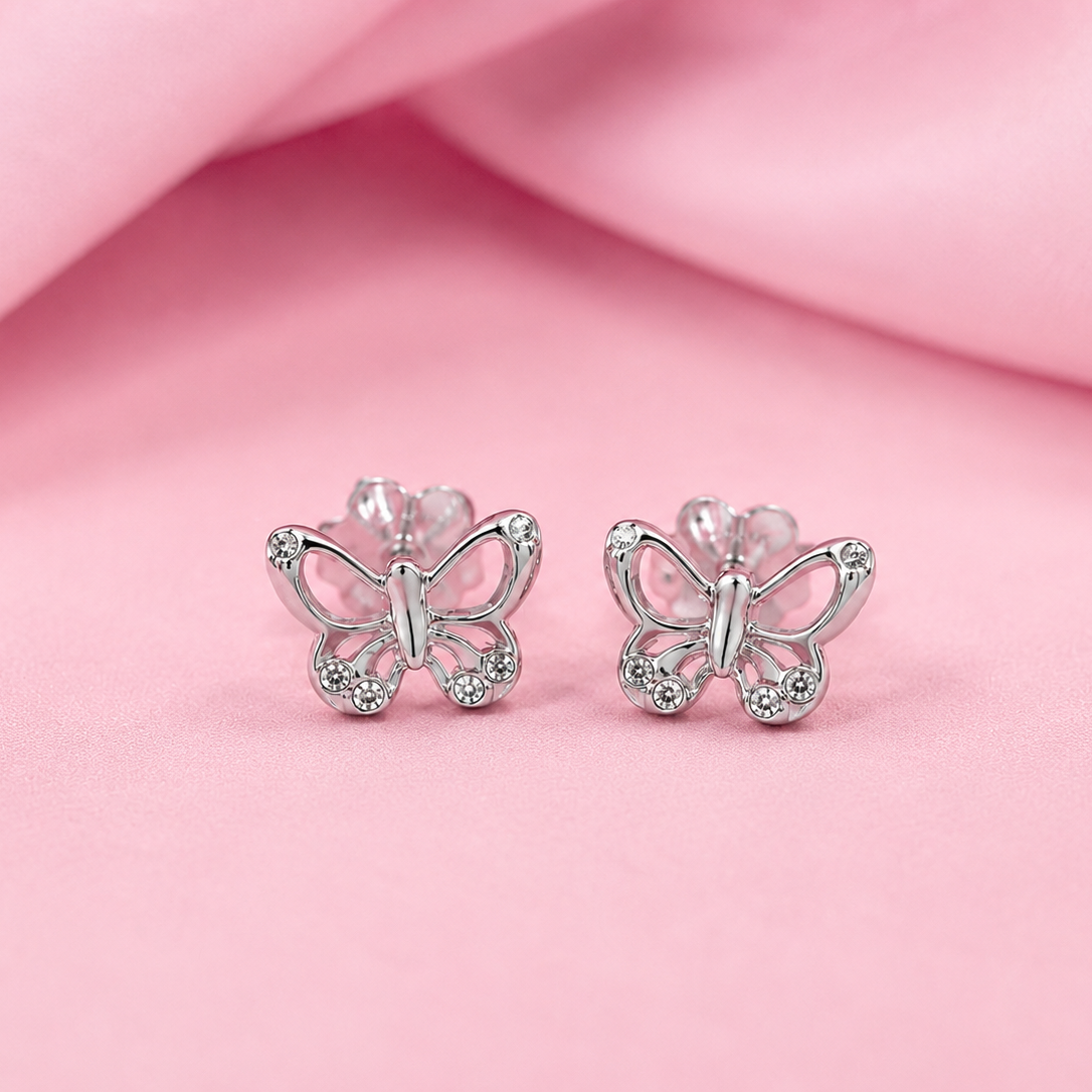 Mini Butter Studs For Kids in Sterling Silver with Moissanite