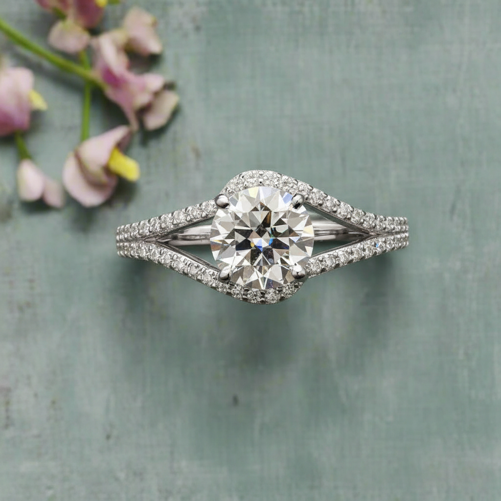 Solitaire Engagement Ring with Moissanite and Sterling Silver