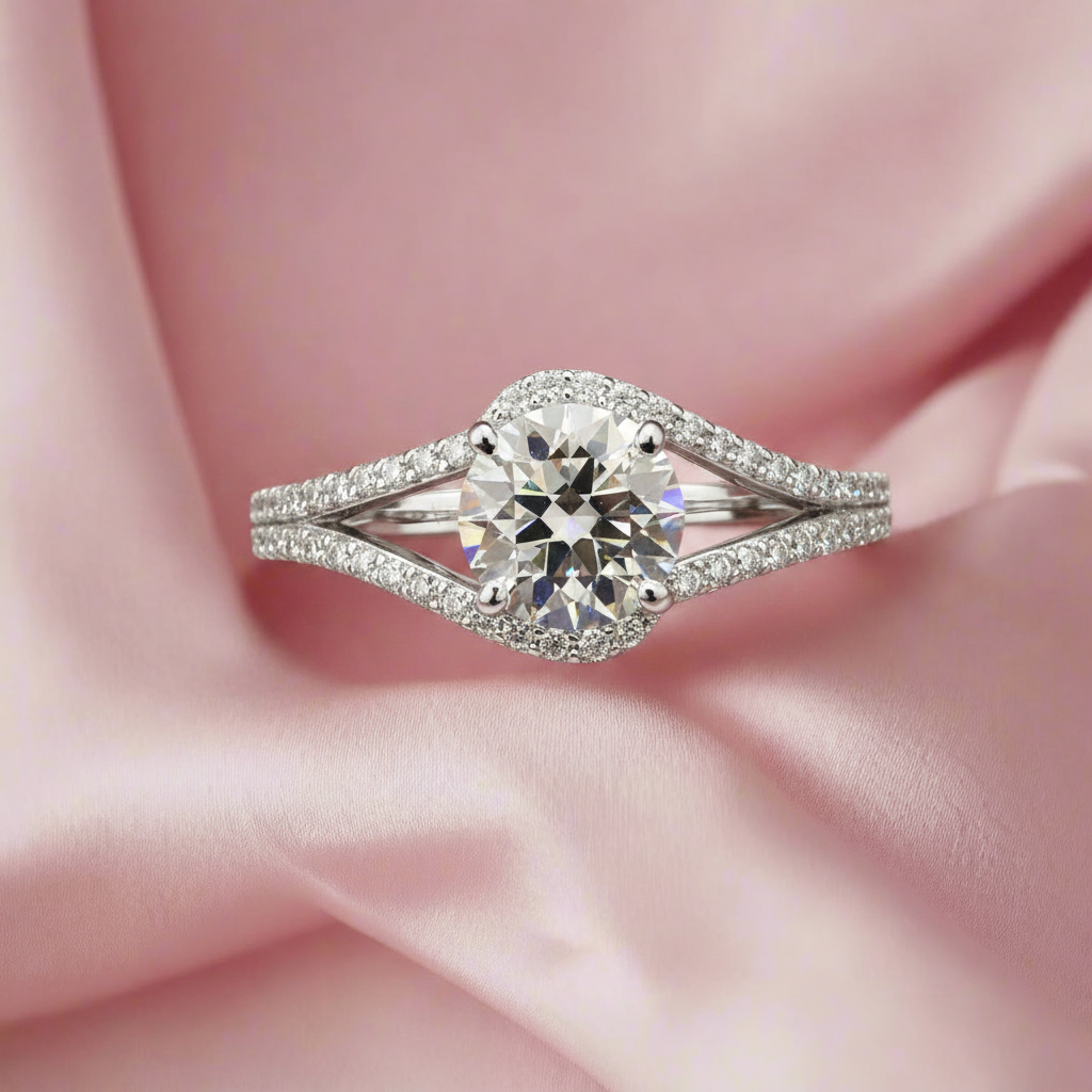 Solitaire Engagement Ring with Moissanite and Sterling Silver