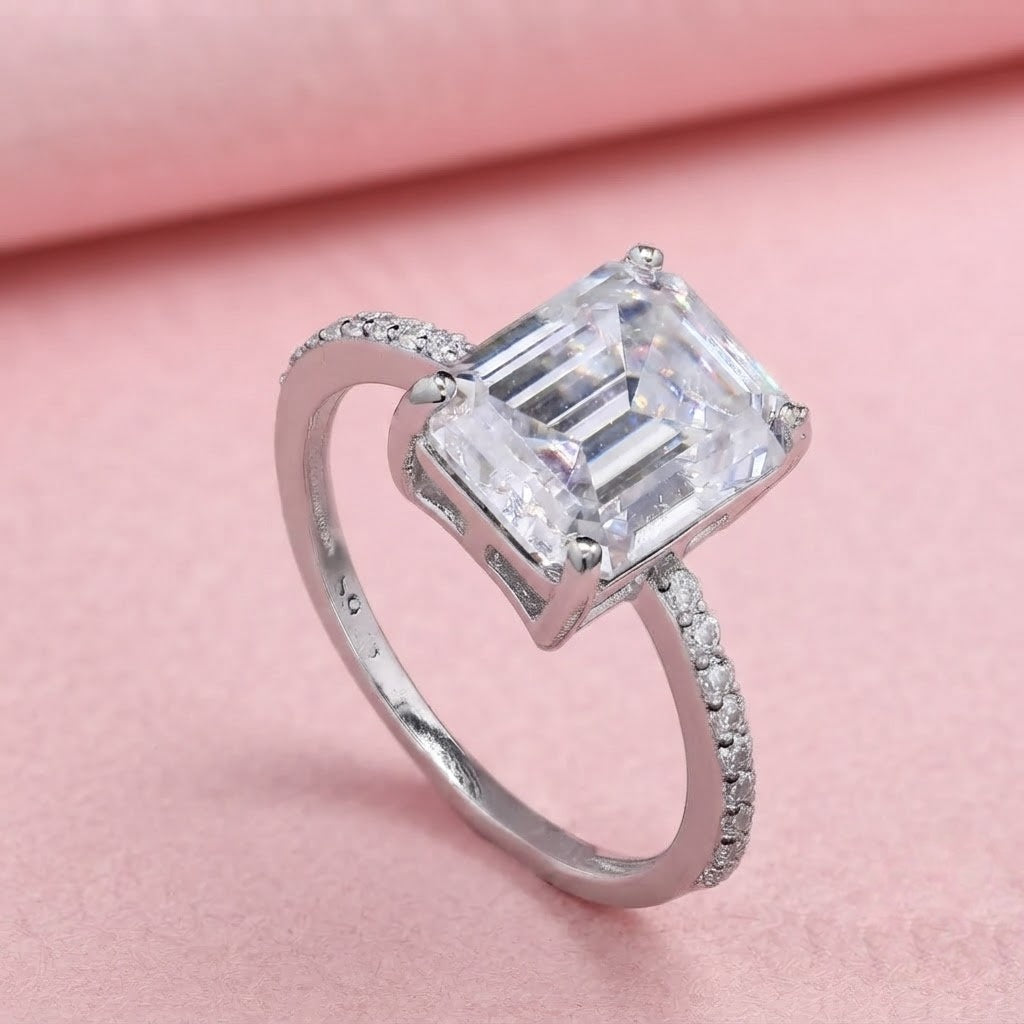 Elegant Emerald cut Moissanite Silver Promise Ring for every occasion