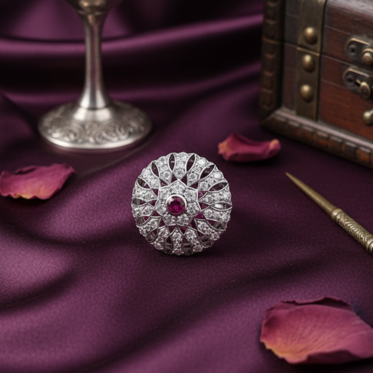 Traditional Silver Bodla with Moissanite