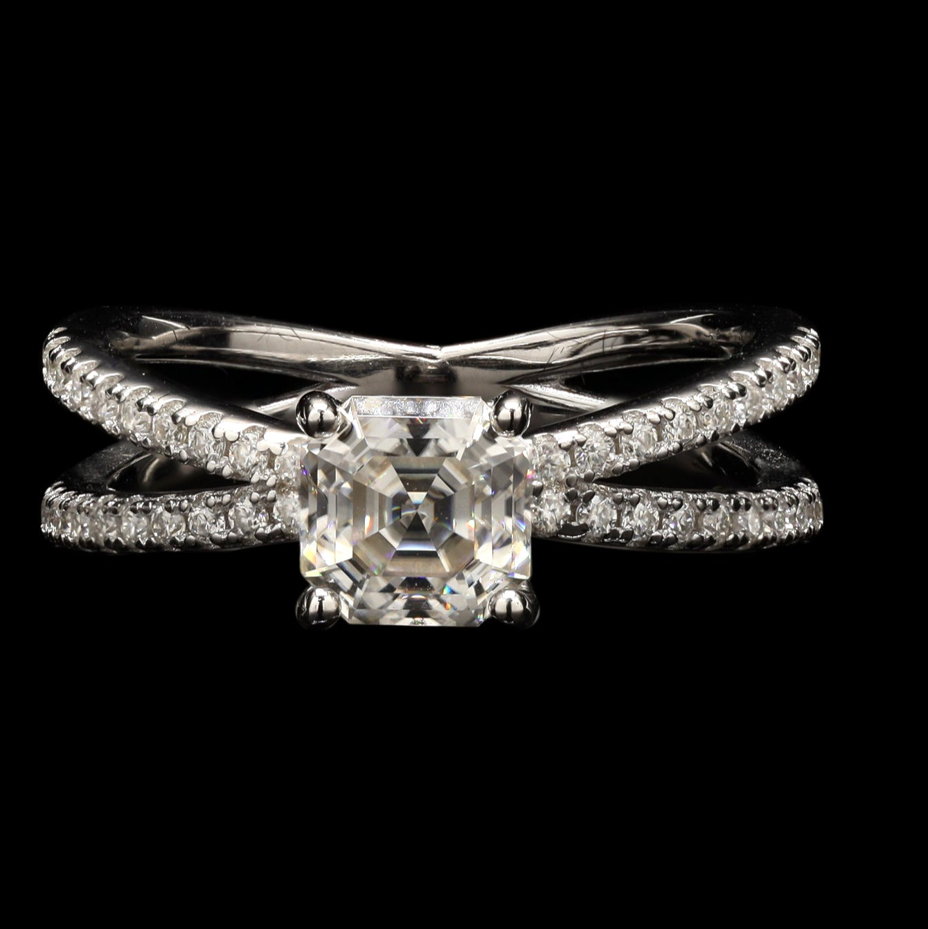 Radiant cut Moissanite Ring in Sterling Silver