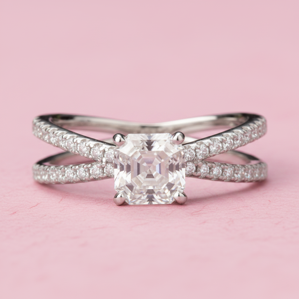 Radiant cut Moissanite Ring in Sterling Silver| Perfect for Daily wear