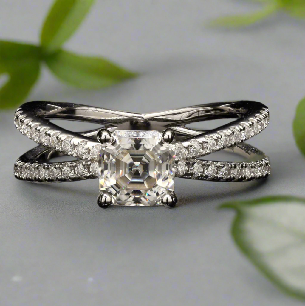 Radiant cut Moissanite Ring in Sterling Silver