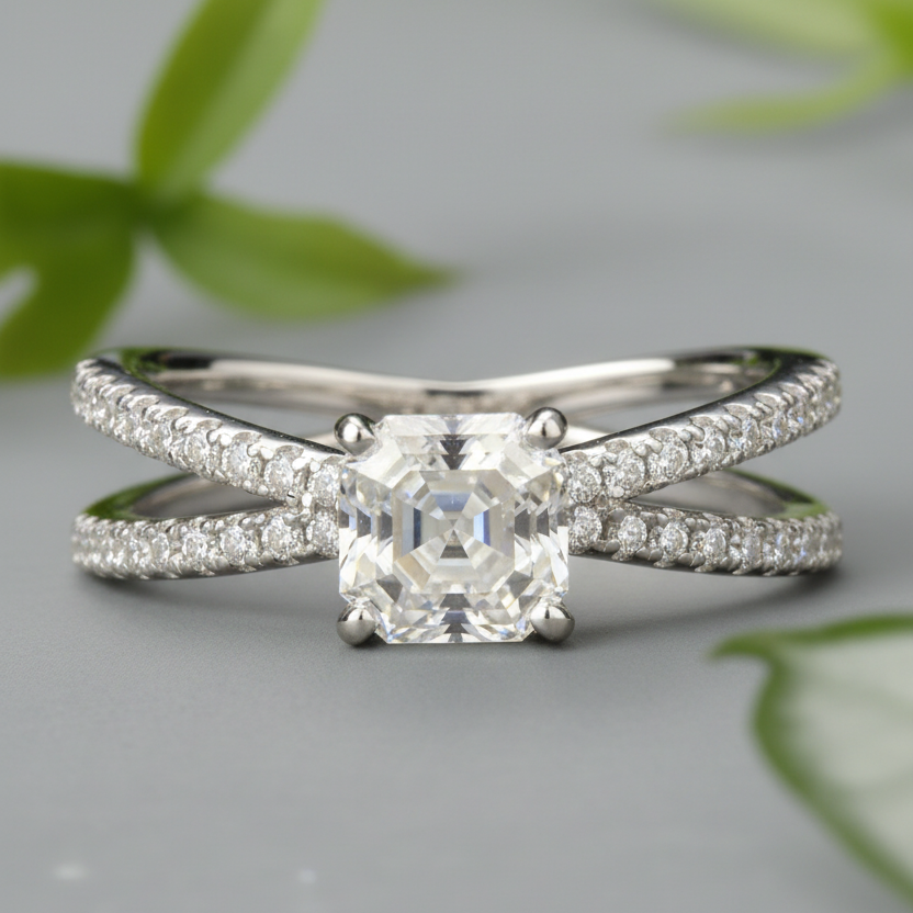 Radiant cut Moissanite Ring in Sterling Silver| Perfect for Daily wear