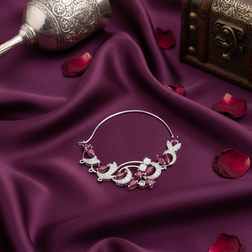 Traditional Silver with Moissanite Nath