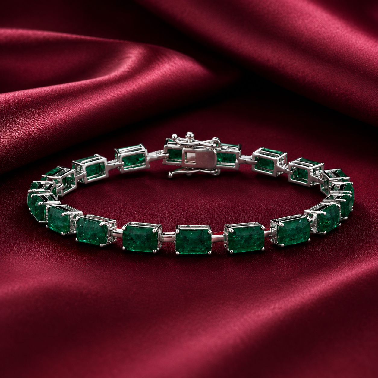 Lab Grown Emerald Tennis Bracelet in Sterling Silver