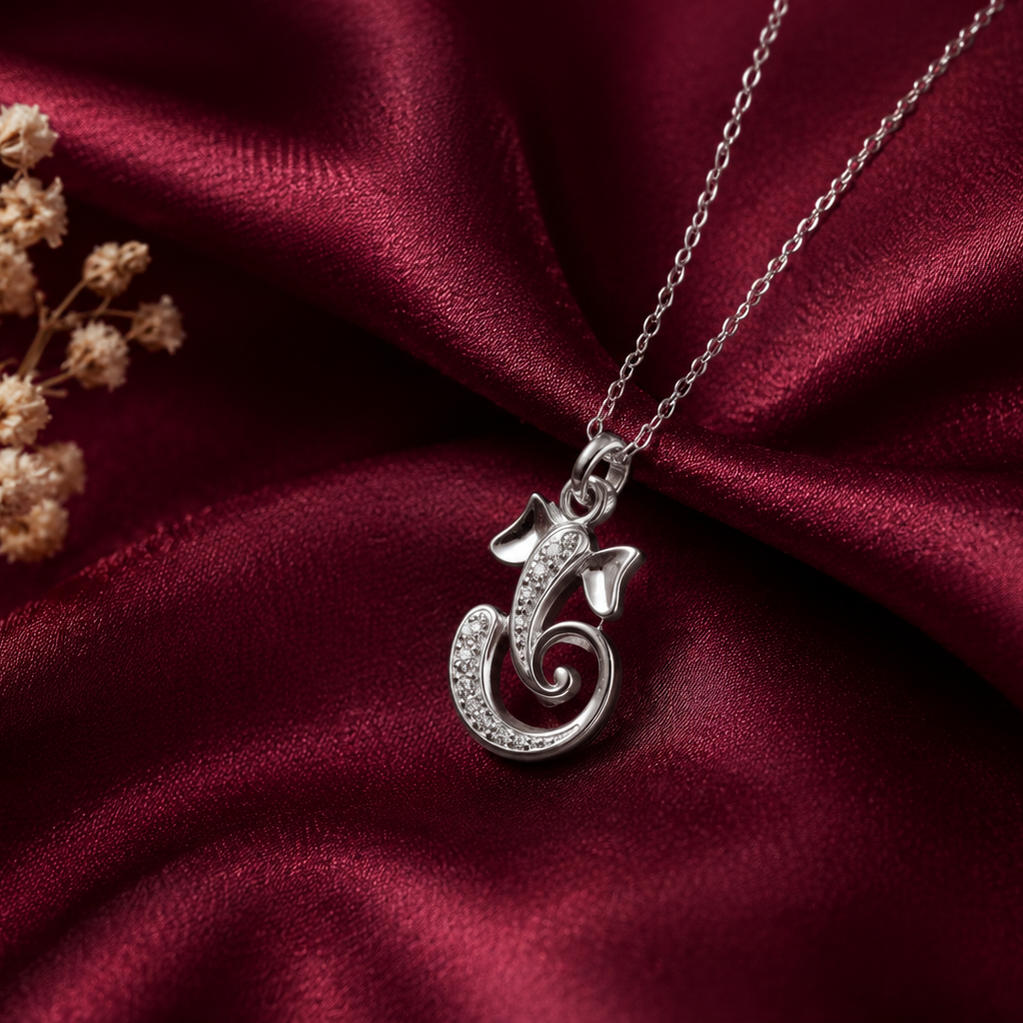 Ganesh ji Vighnaharta Pendant in 925 Silver with Moissanite