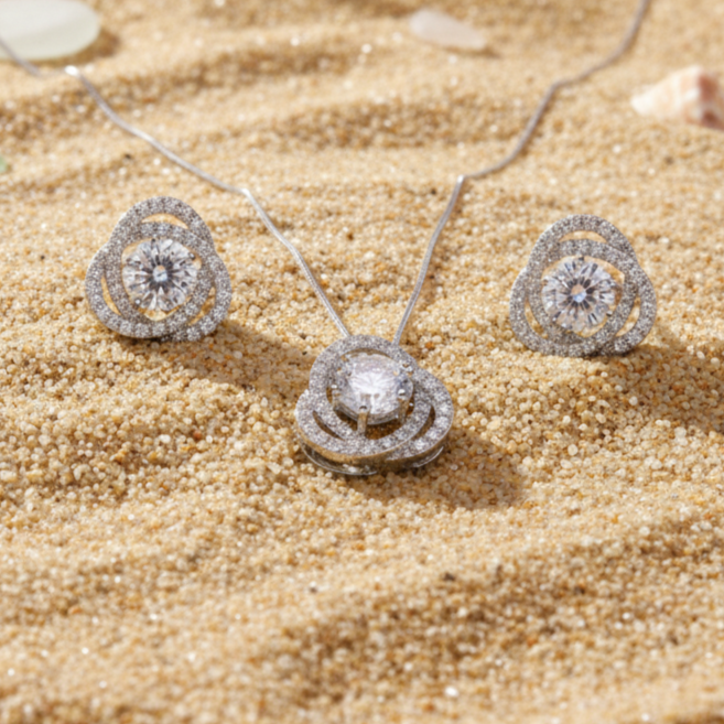 Meadow Magic Sterling Silver Moissanite Pendant Set