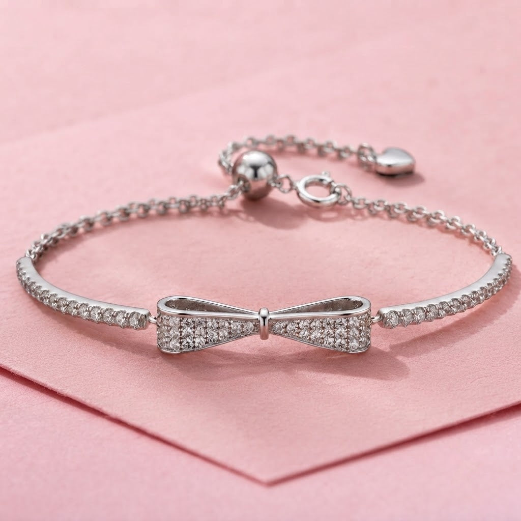 Celeste Bow Adjustable Moissanite Bracelet in Sterling Silver