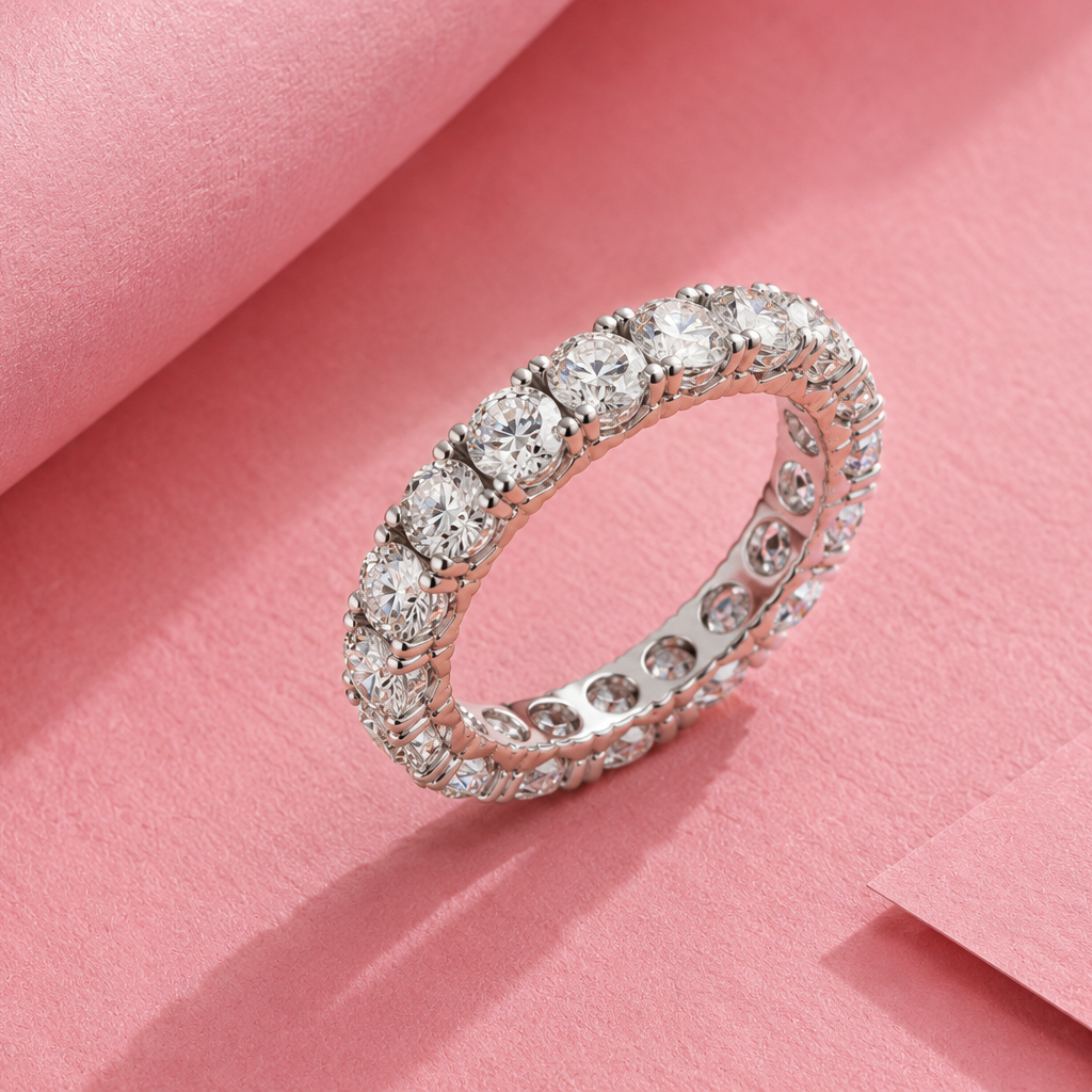Eternity Stackable Band Ring with Moissanite in Sterling Silver