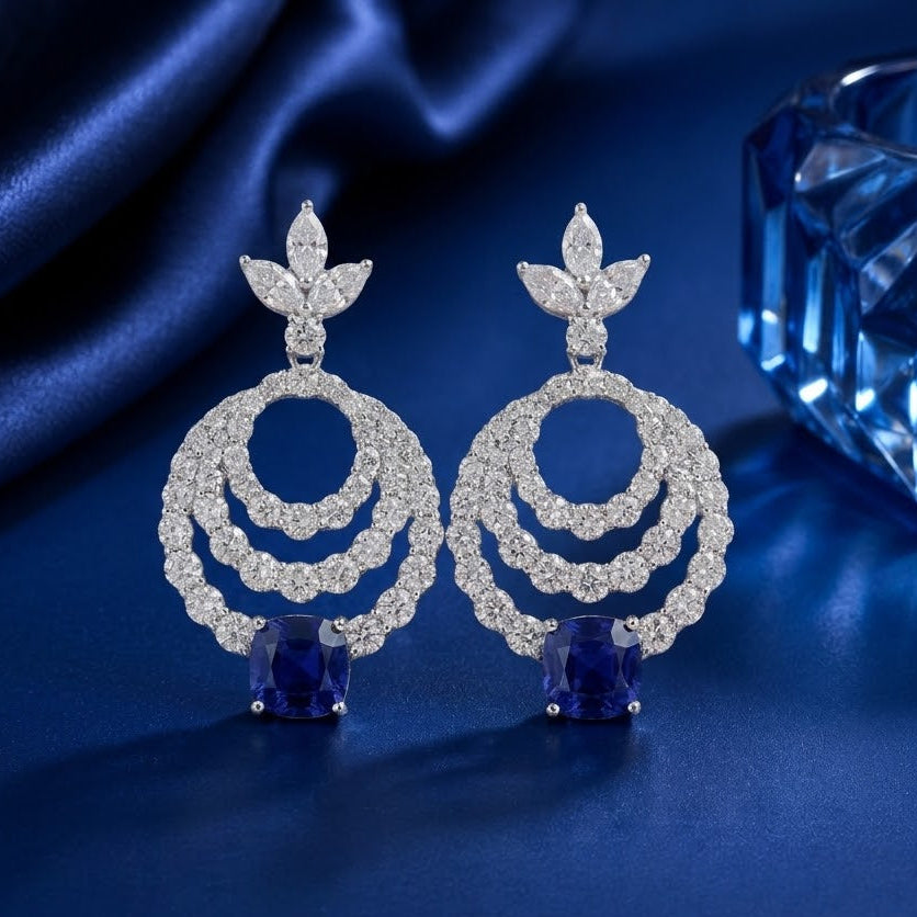 Triple Halo Statement Earrings in Sterling Silver with Moissanite