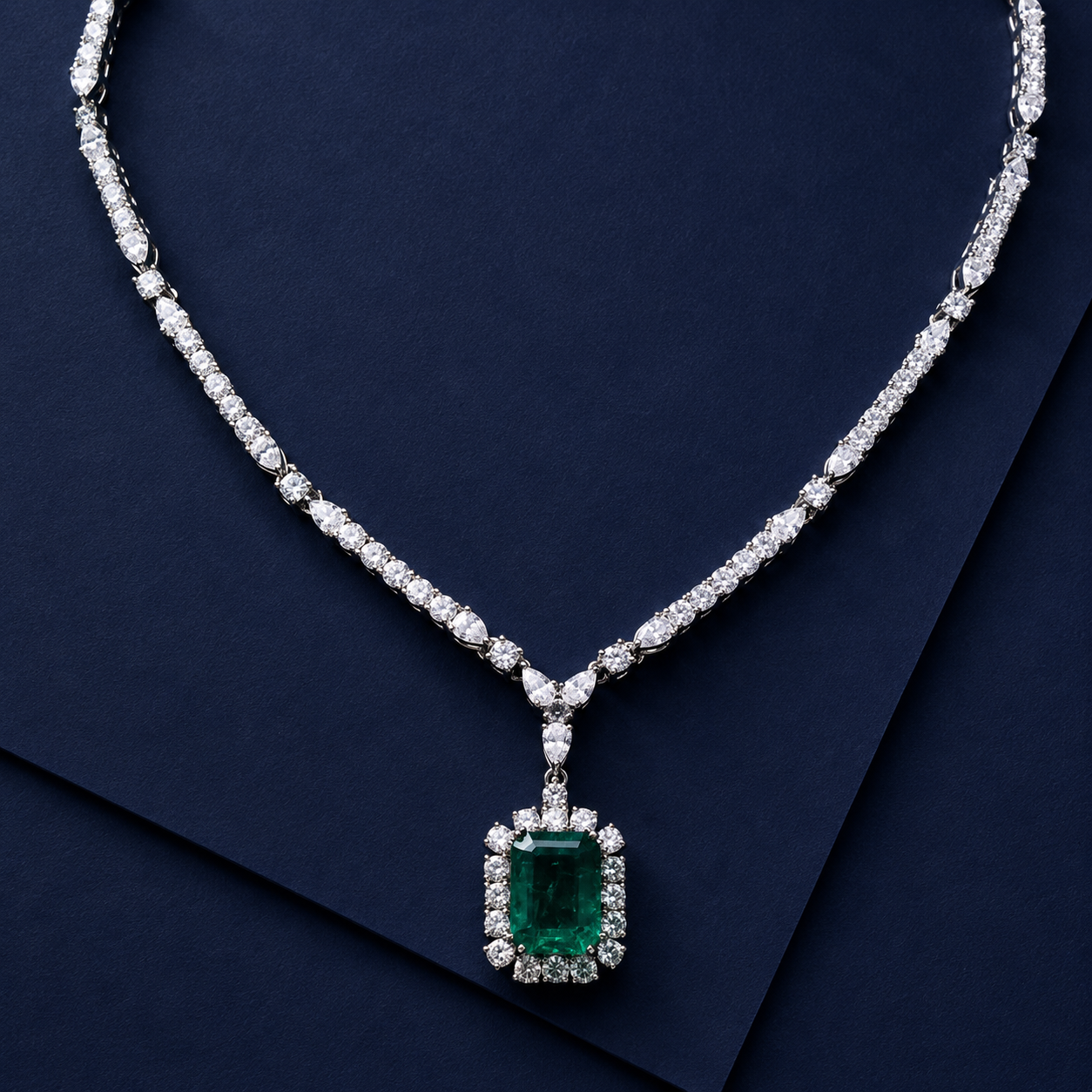 Emerald Luxe Moissanite Statement Necklace with Lab Grown Emerald in 92.5 Silver