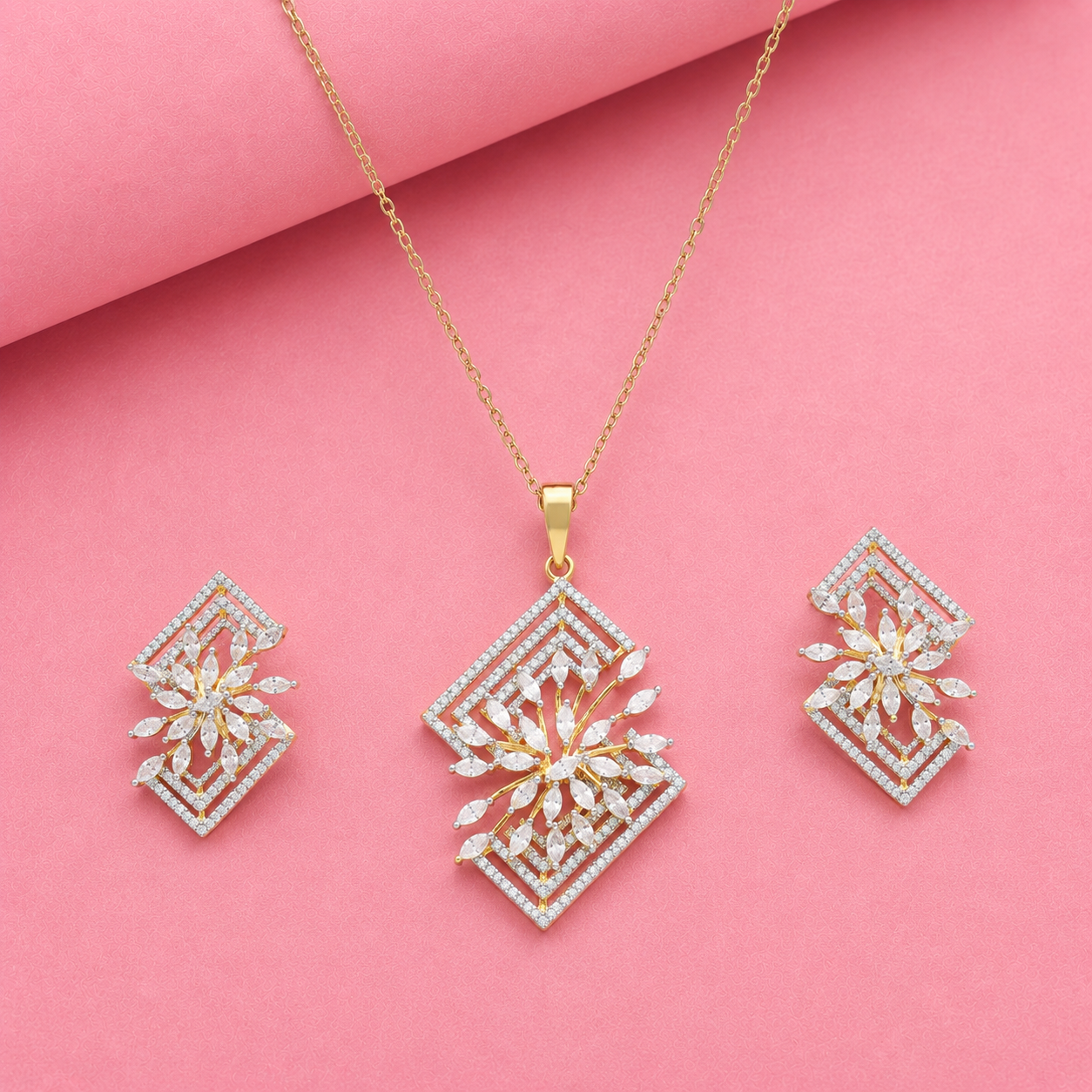 Affordable Moissanite Pendant Set in Silver WITH Gold Rhodium for Party & Bridal Wear