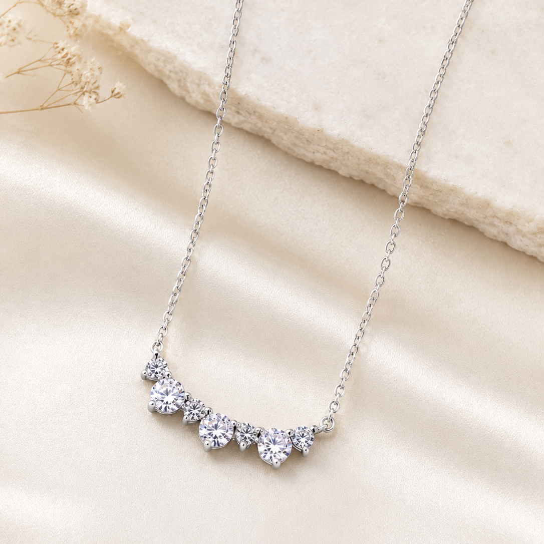 Eternity Round Moissanite Diamond Pendant Chain in Silver with Moissanite