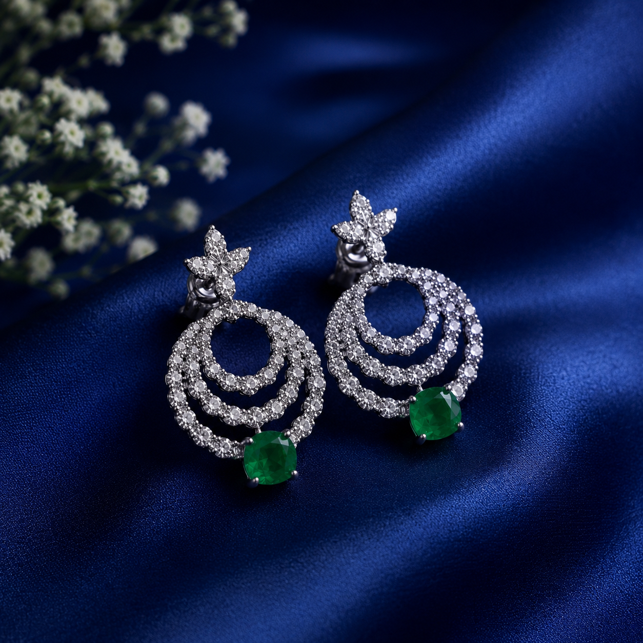Triple Halo Statement Earrings in Sterling Silver with Moissanite
