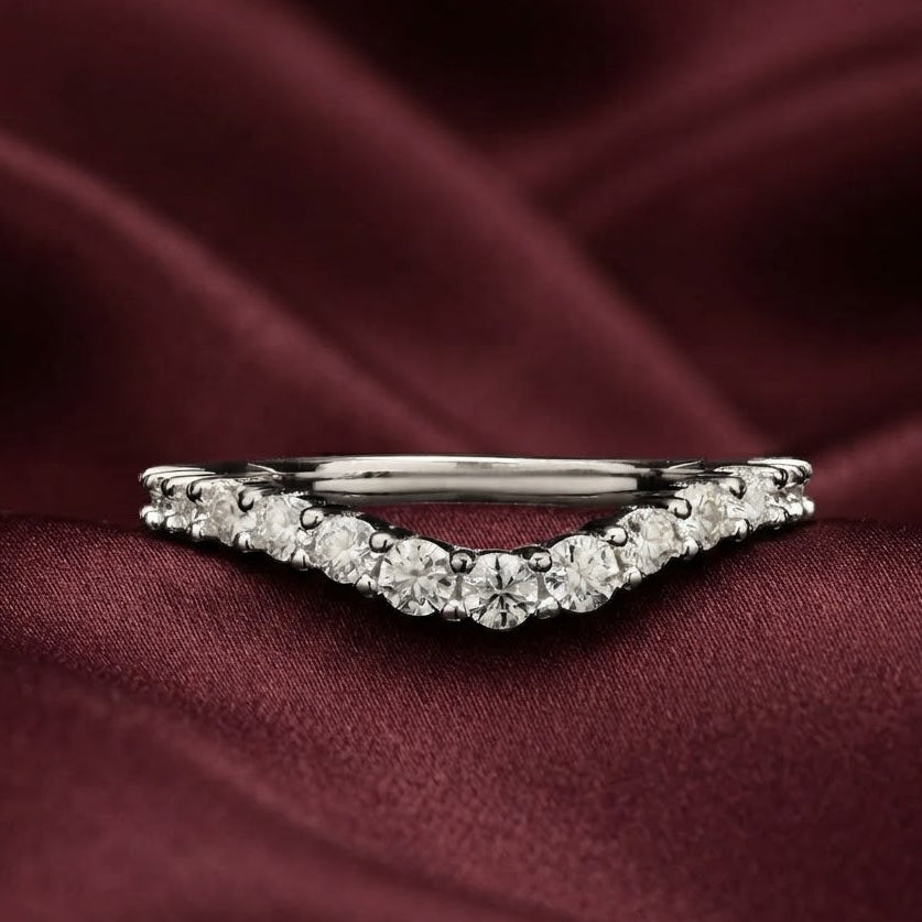 Curved Band Ring in Sterling Silver with Moissanite