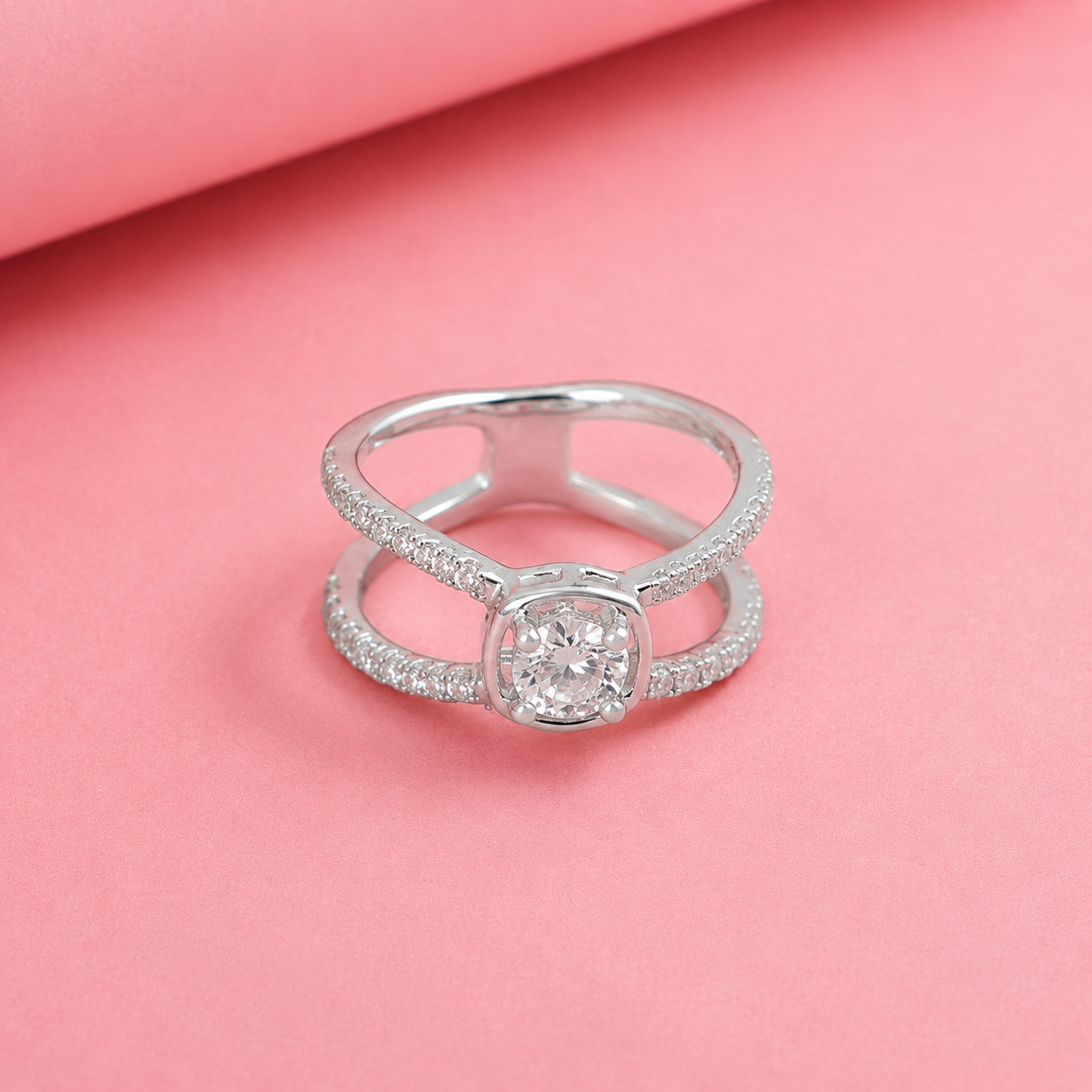 Halo split shank Moissanite Ring in Sterling Silver