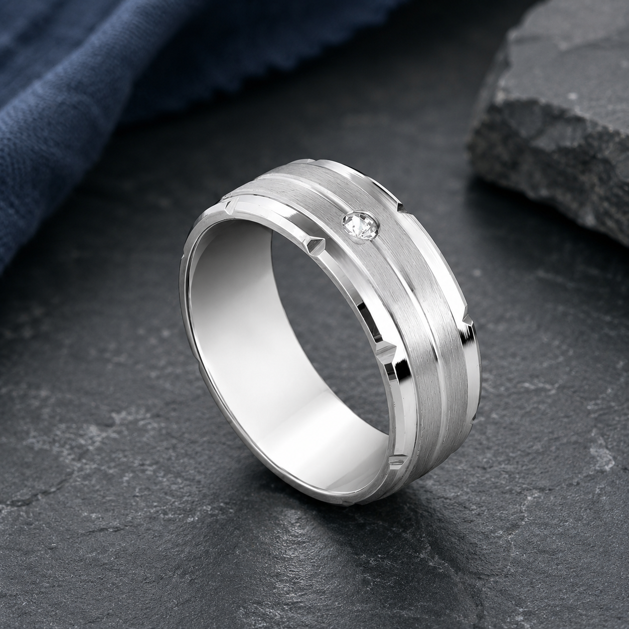 Minimal Single Moissanite Diamond Men's Ring in Sterling Silver