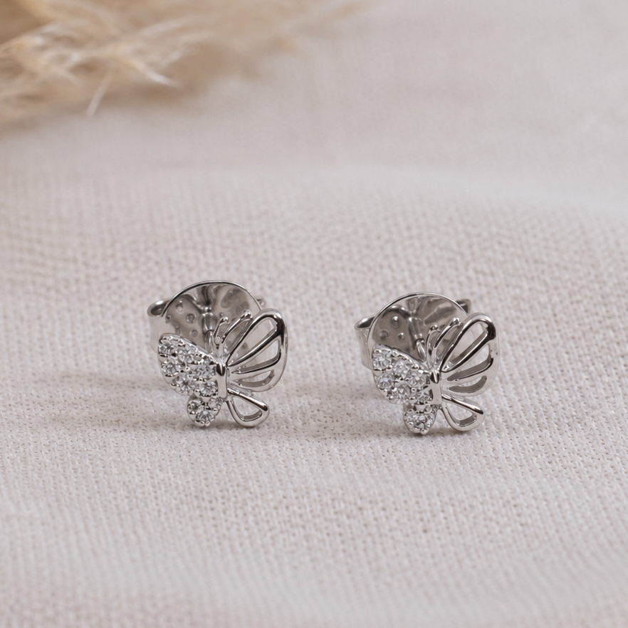 Moissanite Pop Butterfly Studs in 925 Silver for Kids