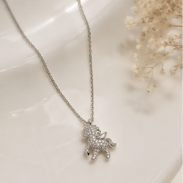 Cute Unicon Moissanite Pendant in Sterling Silver