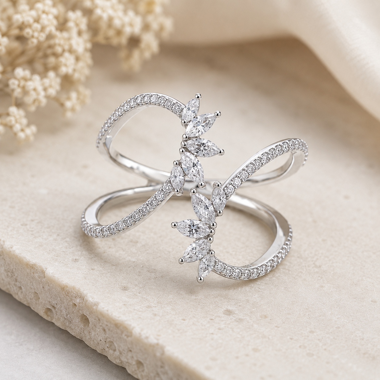 Stackable Moissanite Ring in Sterling Silver Ring| Cocktail Ring
