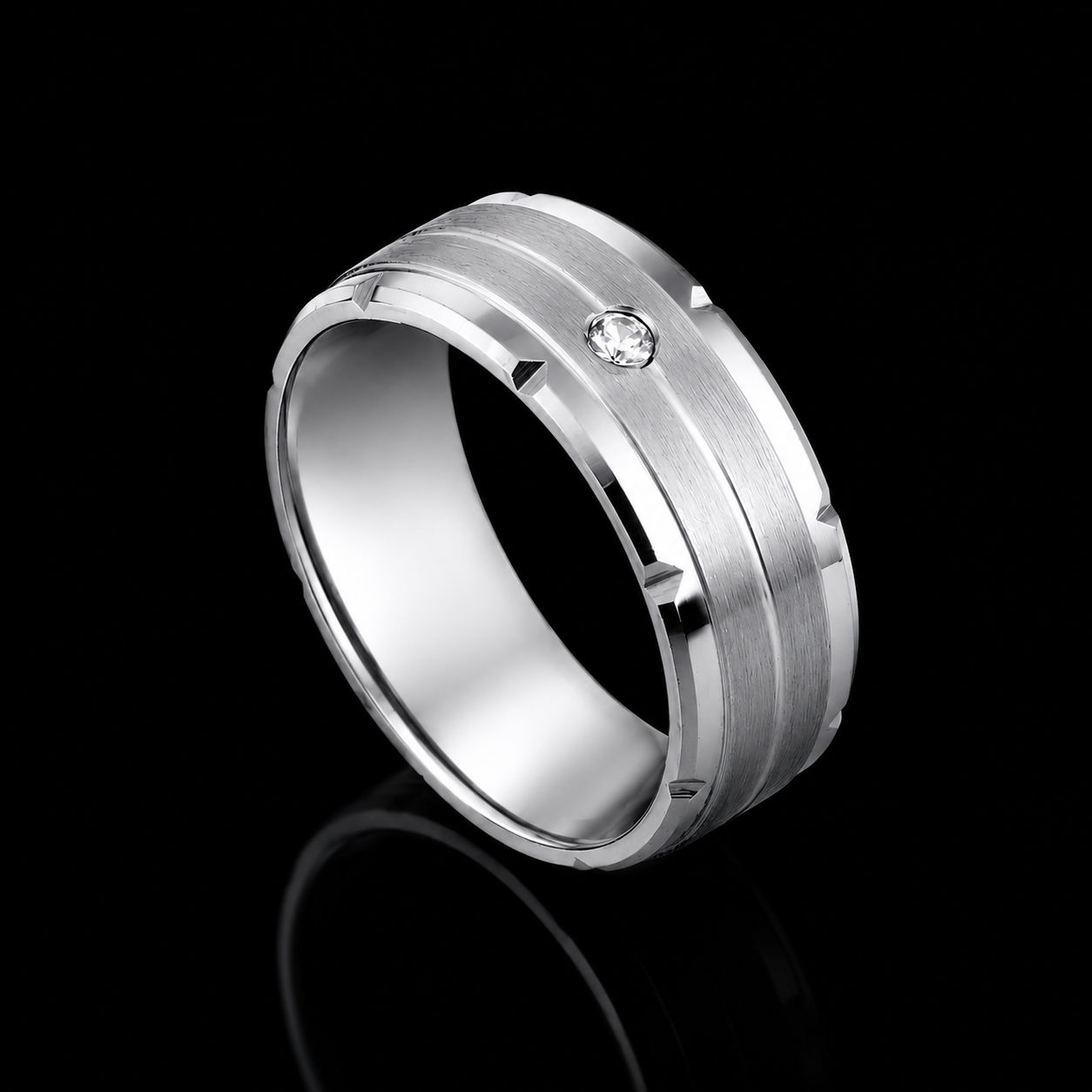 Minimal Single Moissanite Diamond Men's Ring in Sterling Silver