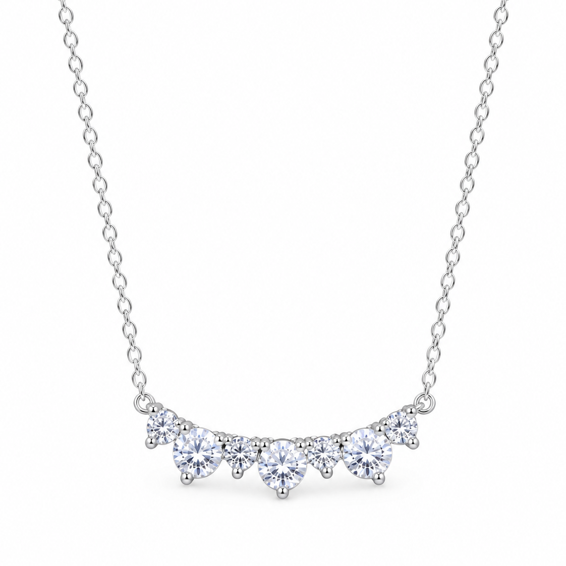 Eternity Round Moissanite Diamond Pendant Chain in Silver with Moissanite