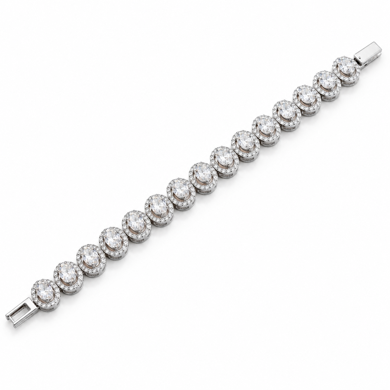 925 Silver Seraphina Oval Halo Moissanite Tennis Bracelet in Moissanite Diamond