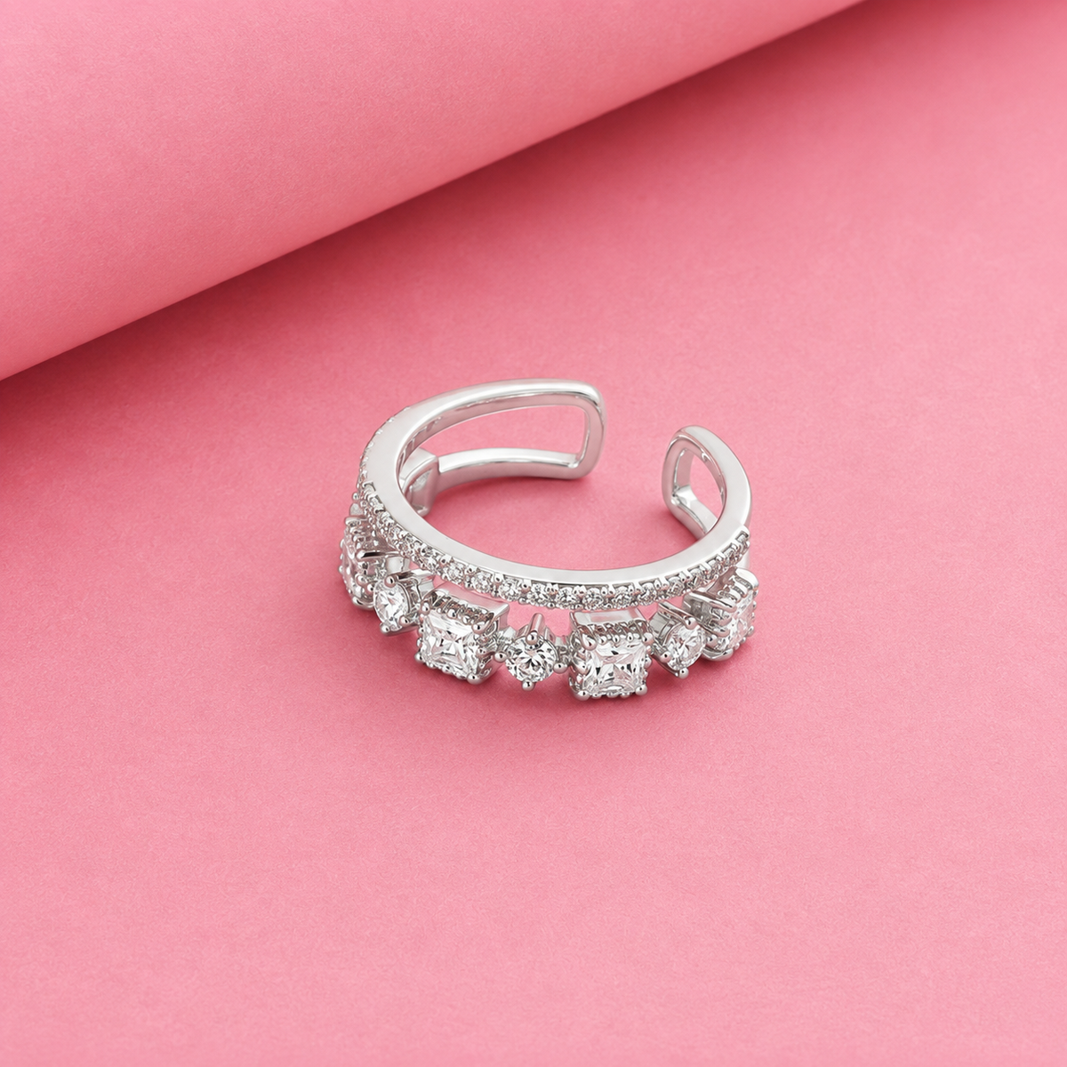Aura Ring Band in Sterling SIlver with Moissanite