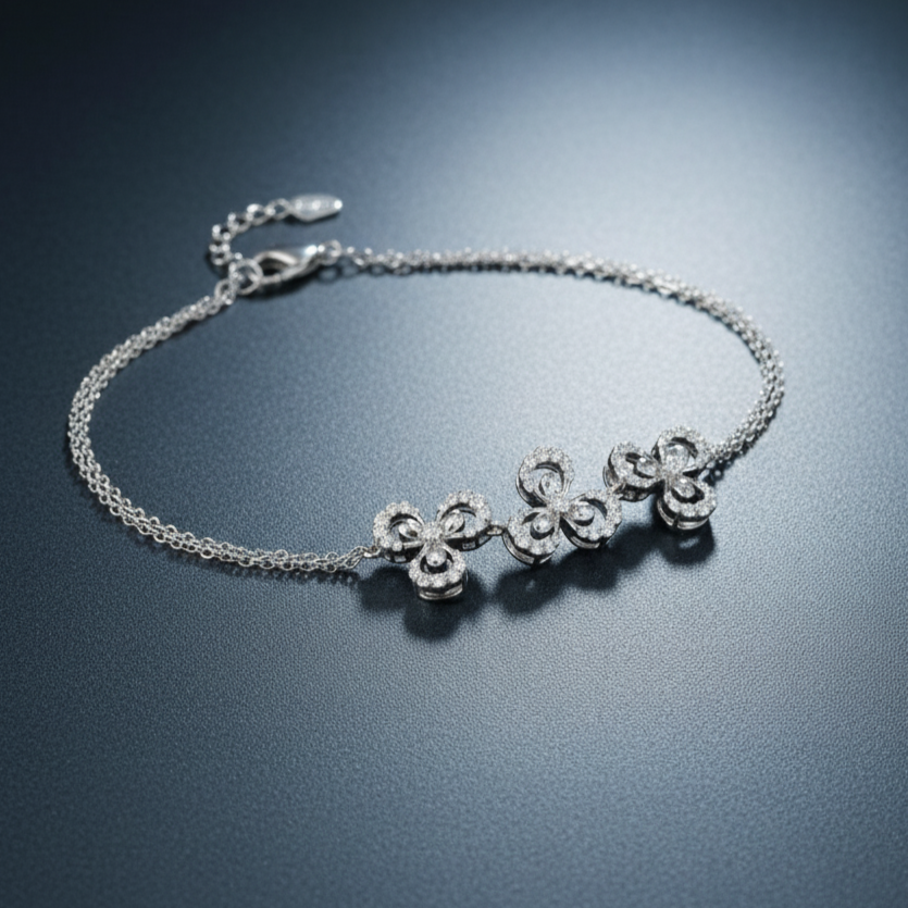 Flower Moissanite Bracelet with Moissanite and Sterling Silver