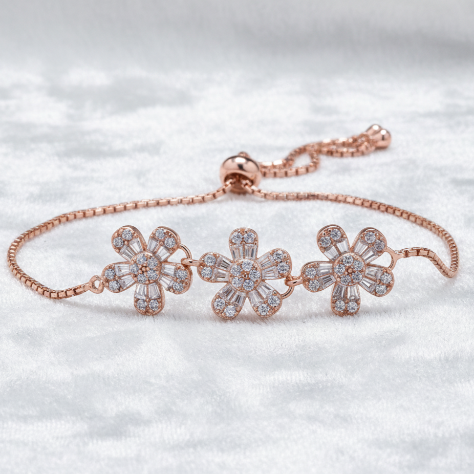 Rose Gold Flower Bracelet in Moissanite with 925 Silver