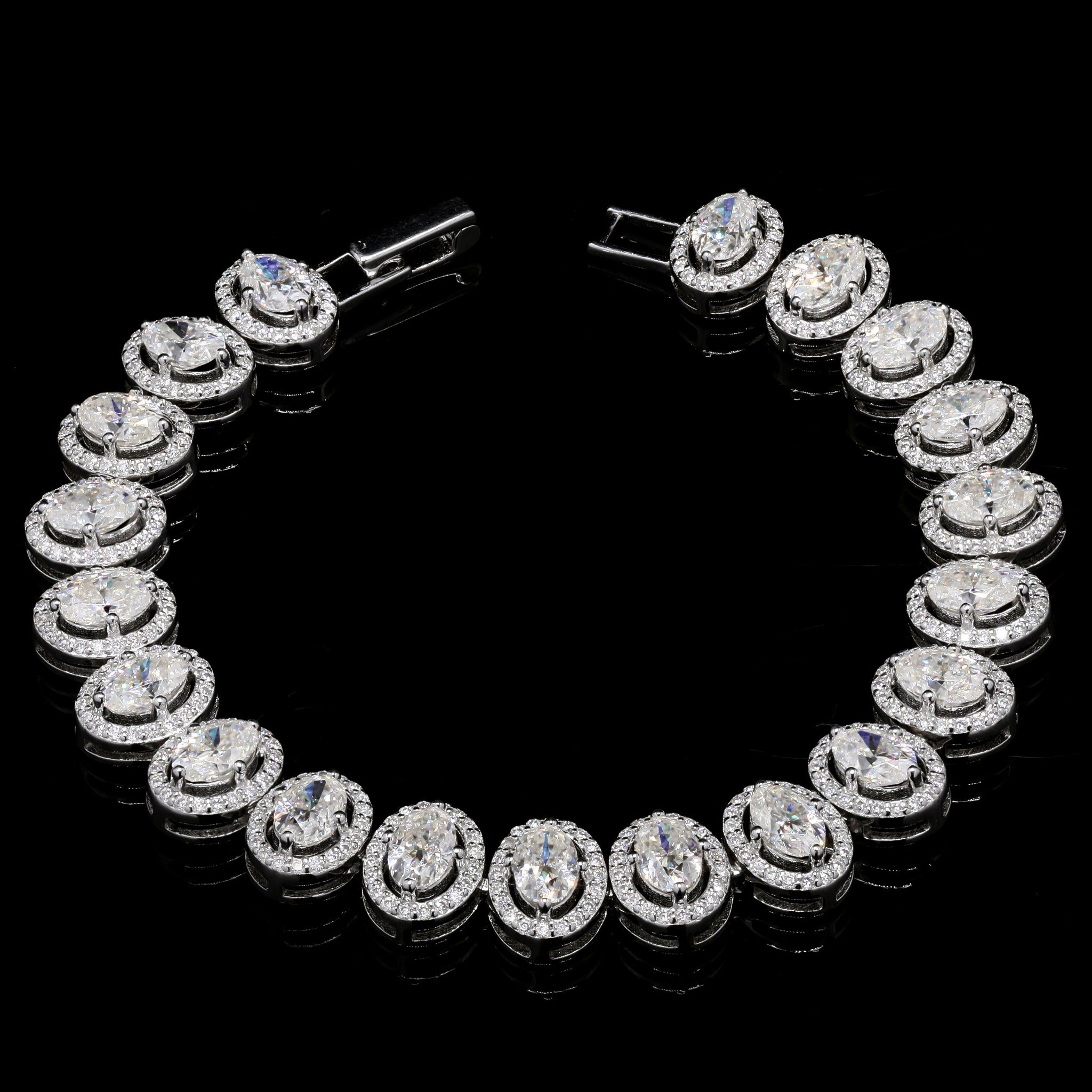 925 Silver Seraphina Oval Halo Moissanite Tennis Bracelet in Moissanite Diamond