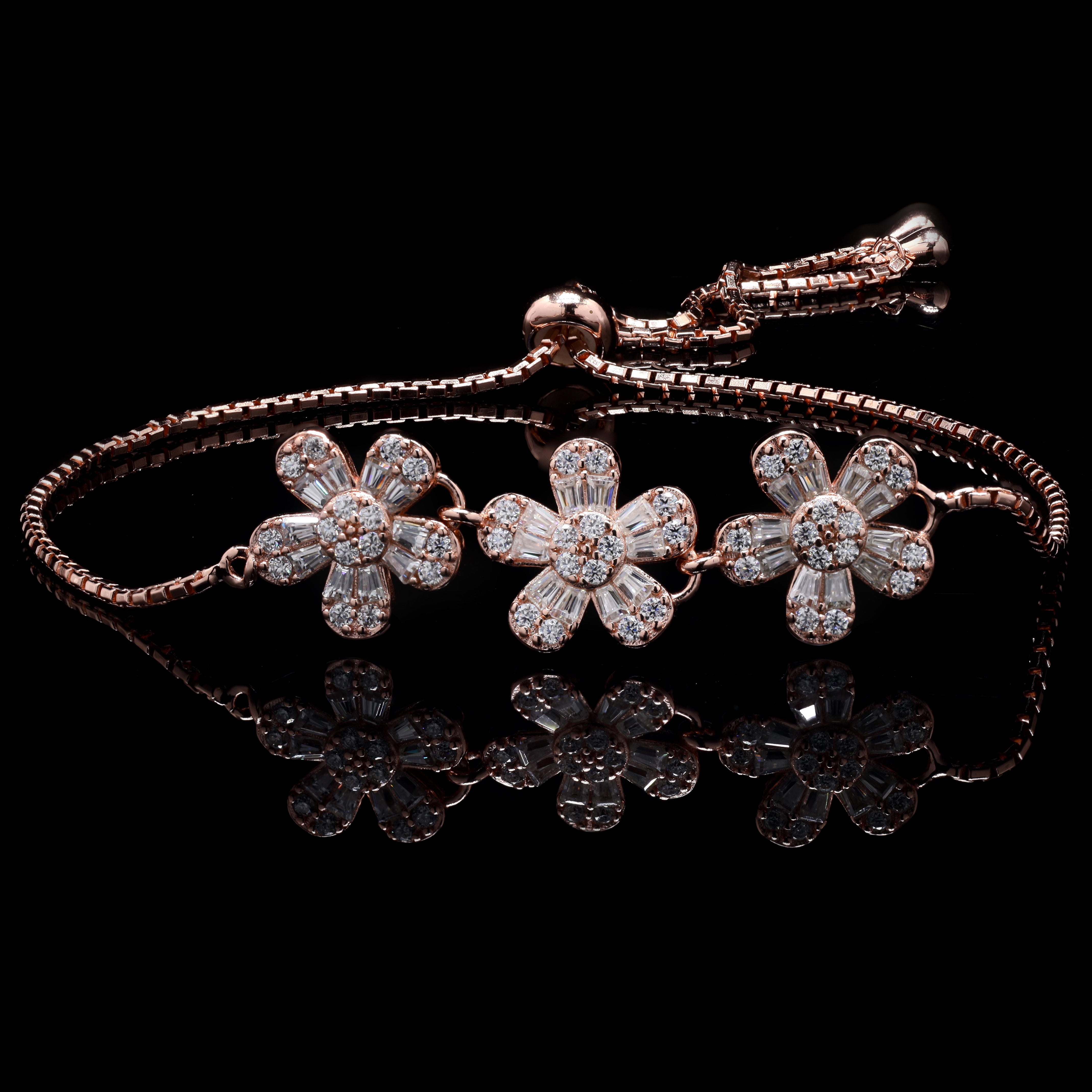 Rose Gold Flower Bracelet in Moissanite with 925 Silver
