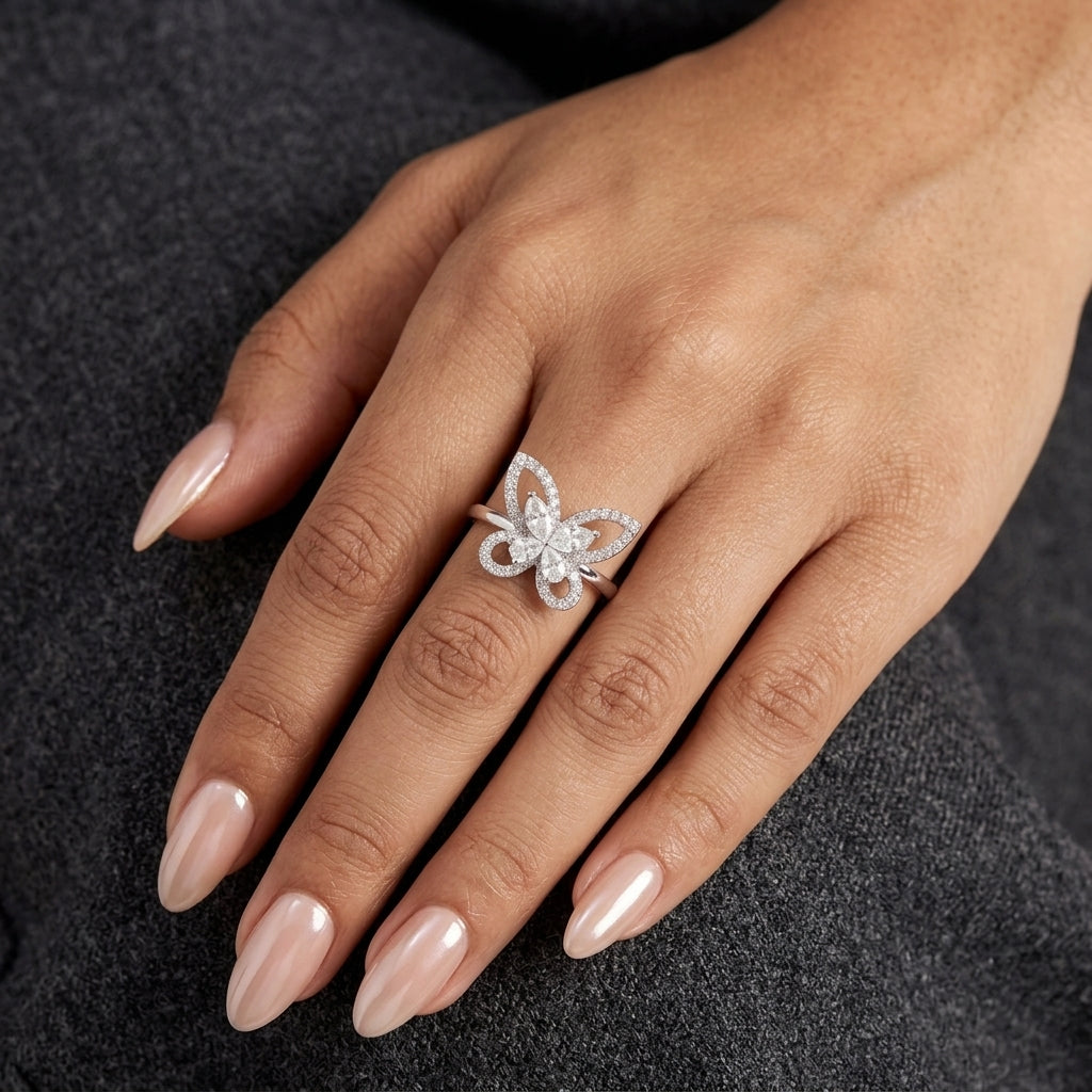 Sterling silver Butterfly Ring with Moissanite in Sterling Silver
