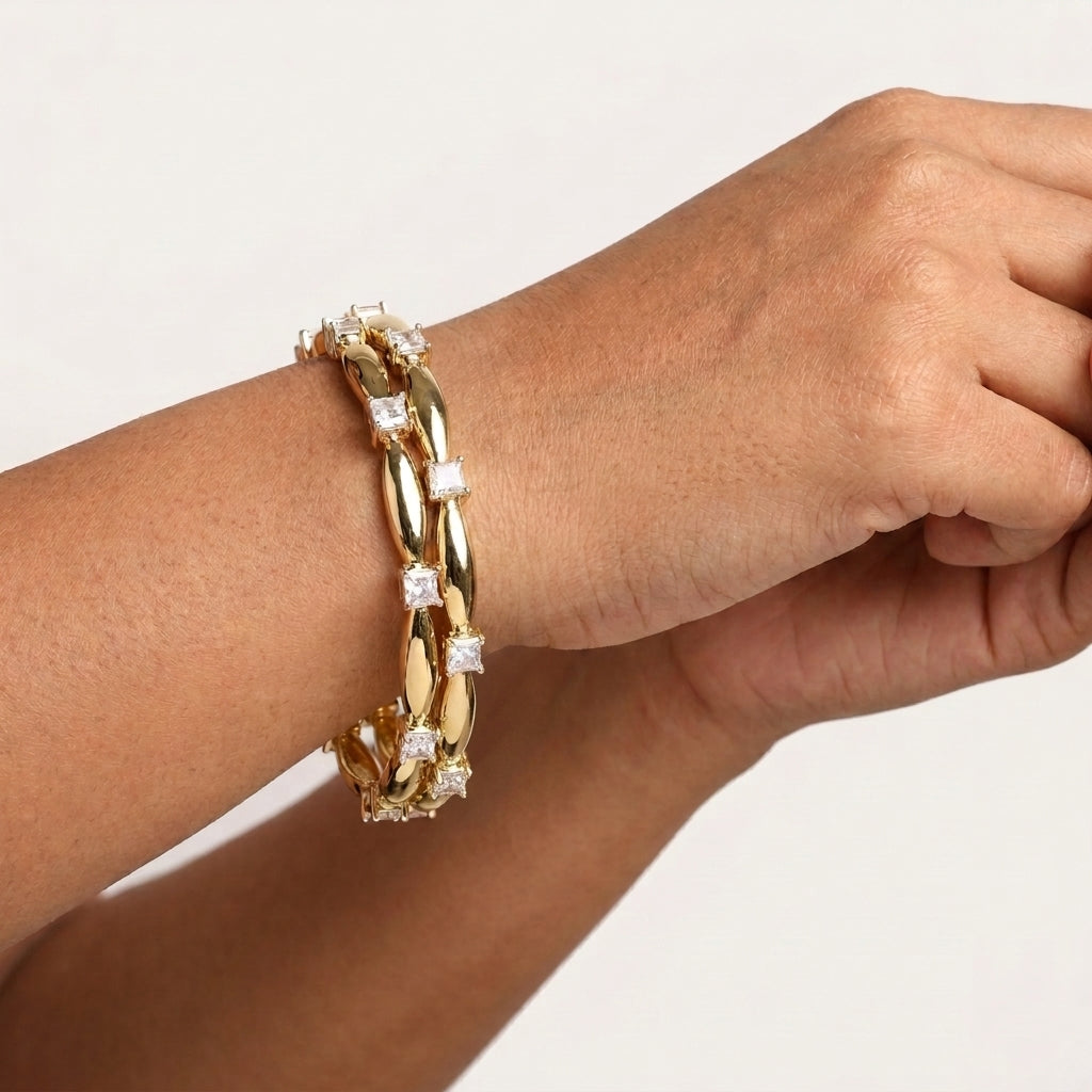 Gold Rhodium Plated Silver Moissanite Bangles