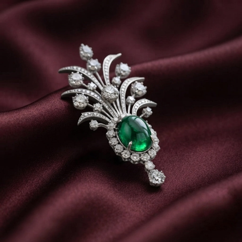 Statement Lab Grown Gemstone with Moissanite Diamond Brooch + Kalangi in 925 Silver