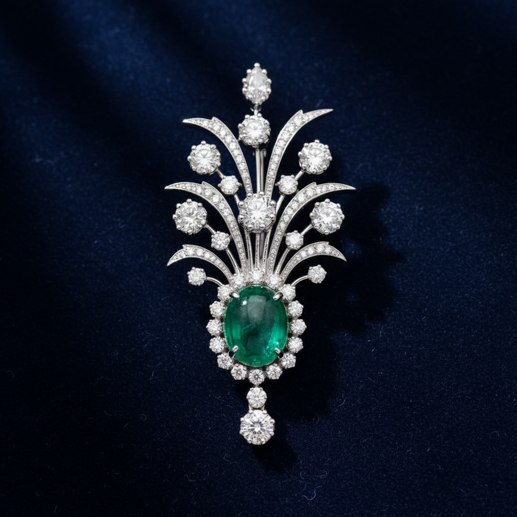 Statement Lab Grown Gemstone with Moissanite Diamond Brooch + Kalangi in 925 Silver